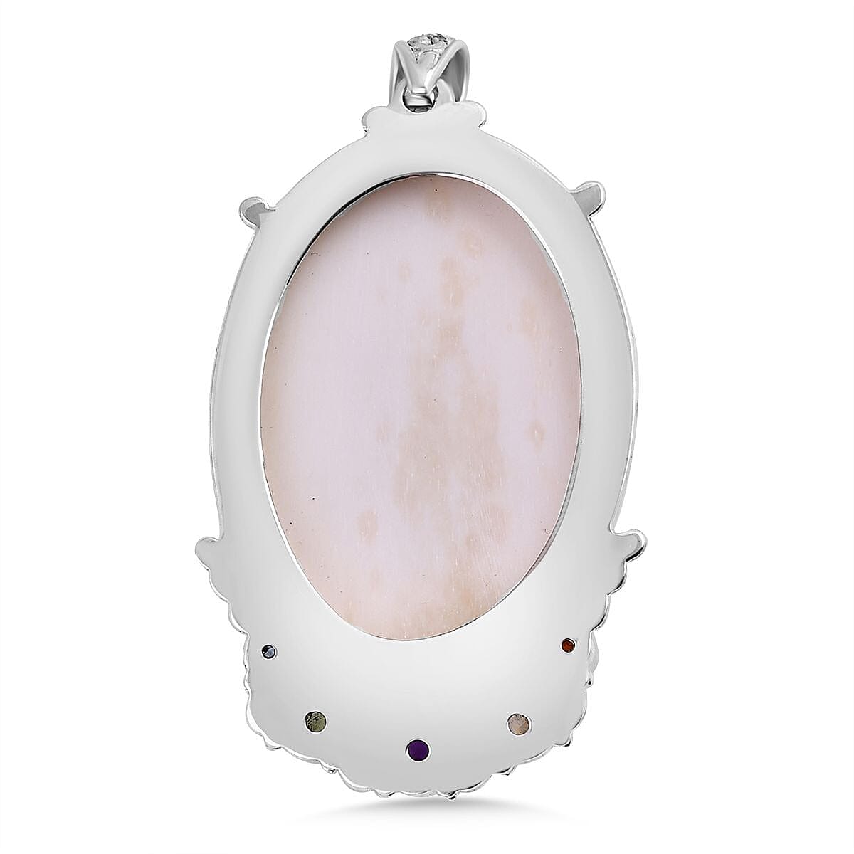 The Royal Bali Princess Collection - Carved Ox Bone & Multi Gemstones Pendant Sterling Silver Silver 1.80 Ct, Silver Wt. 8.45 Gms.