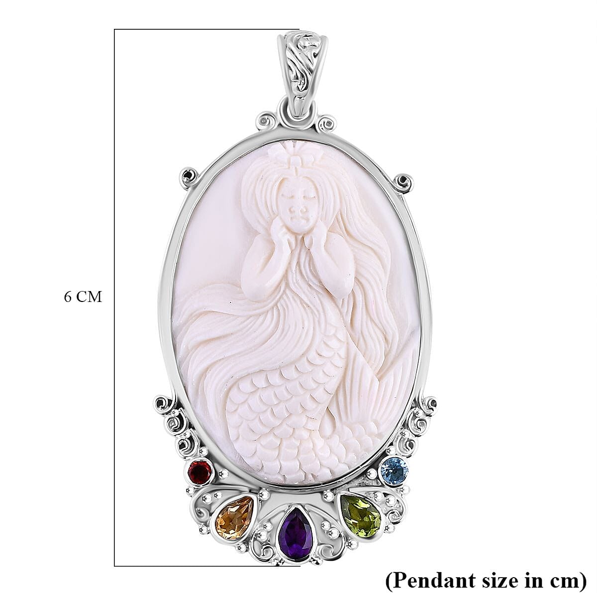 The Royal Bali Princess Collection - Carved Ox Bone & Multi Gemstones Pendant Sterling Silver Silver 1.80 Ct, Silver Wt. 8.45 Gms.