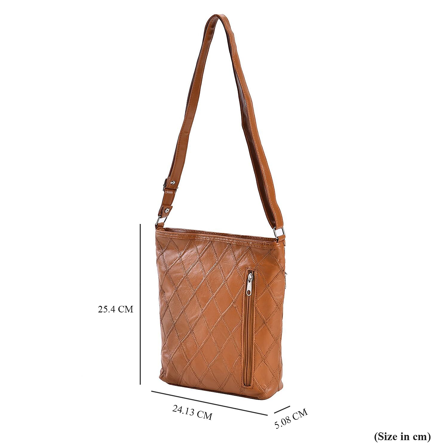 Leather Patch Work Crossbody Bag with Adjustable Shoulder Strap - Tan