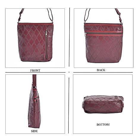 Sheepskin Leather Solid Shoulder Bag (Size 25x24x5 cm) - Burgundy & Black