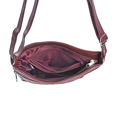 Sheepskin Leather Solid Shoulder Bag (Size 25x24x5 cm) - Burgundy & Black