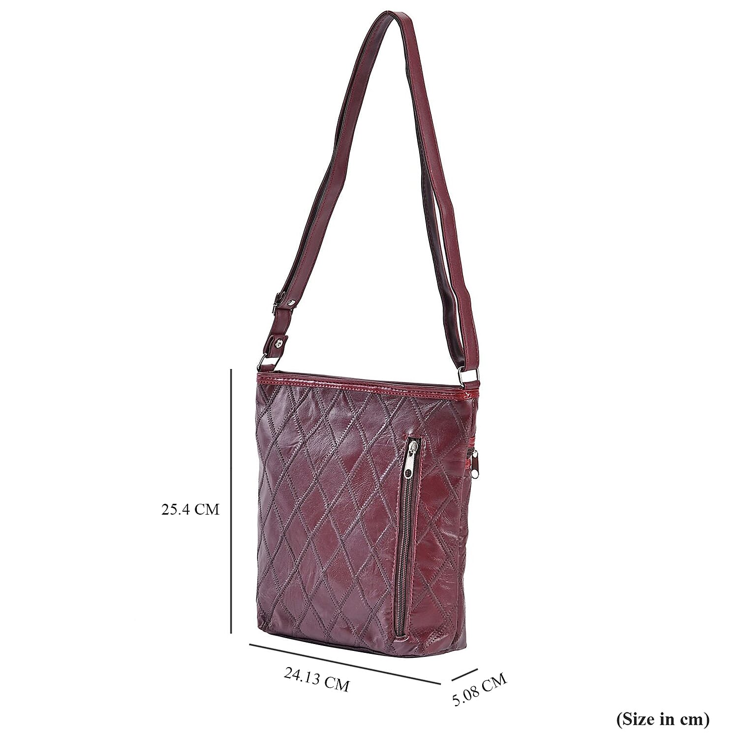 Sheepskin Leather Solid Shoulder Bag (Size 25x24x5 cm) - Burgundy & Black