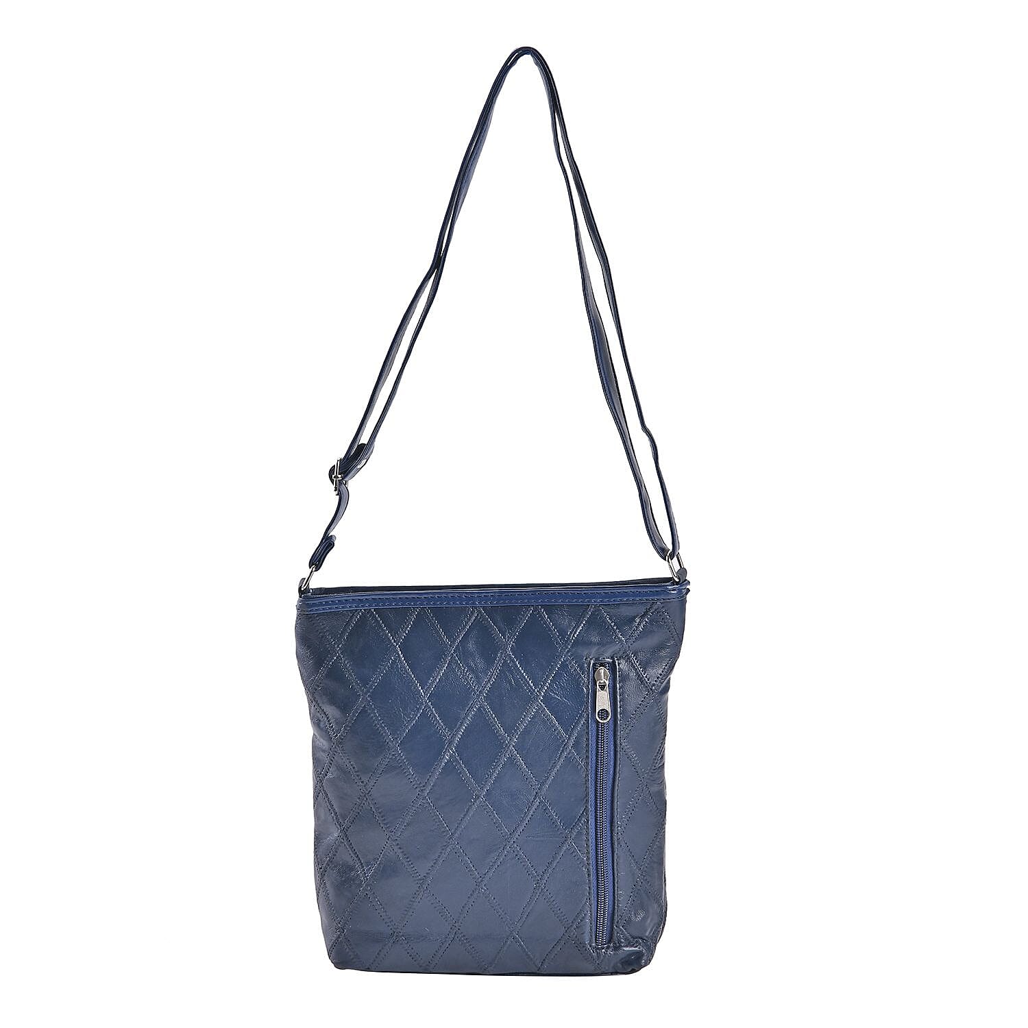 Sheepskin Leather Solid Shoulder Bag (Size 25x24x5 cm) - Blue & Black