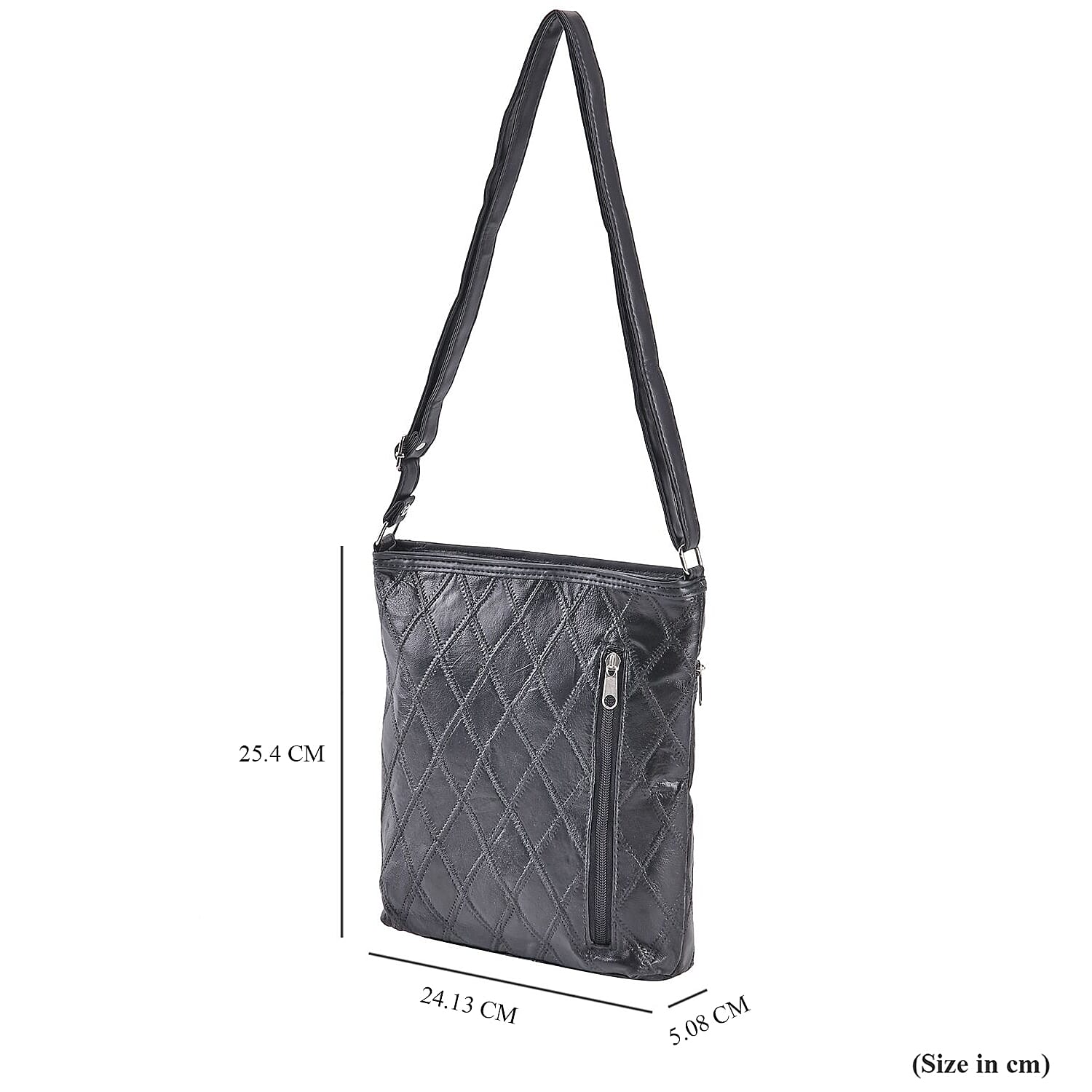 Sheepskin Leather Solid Shoulder Bag (Size 25x24x5 cm) - Blue & Black