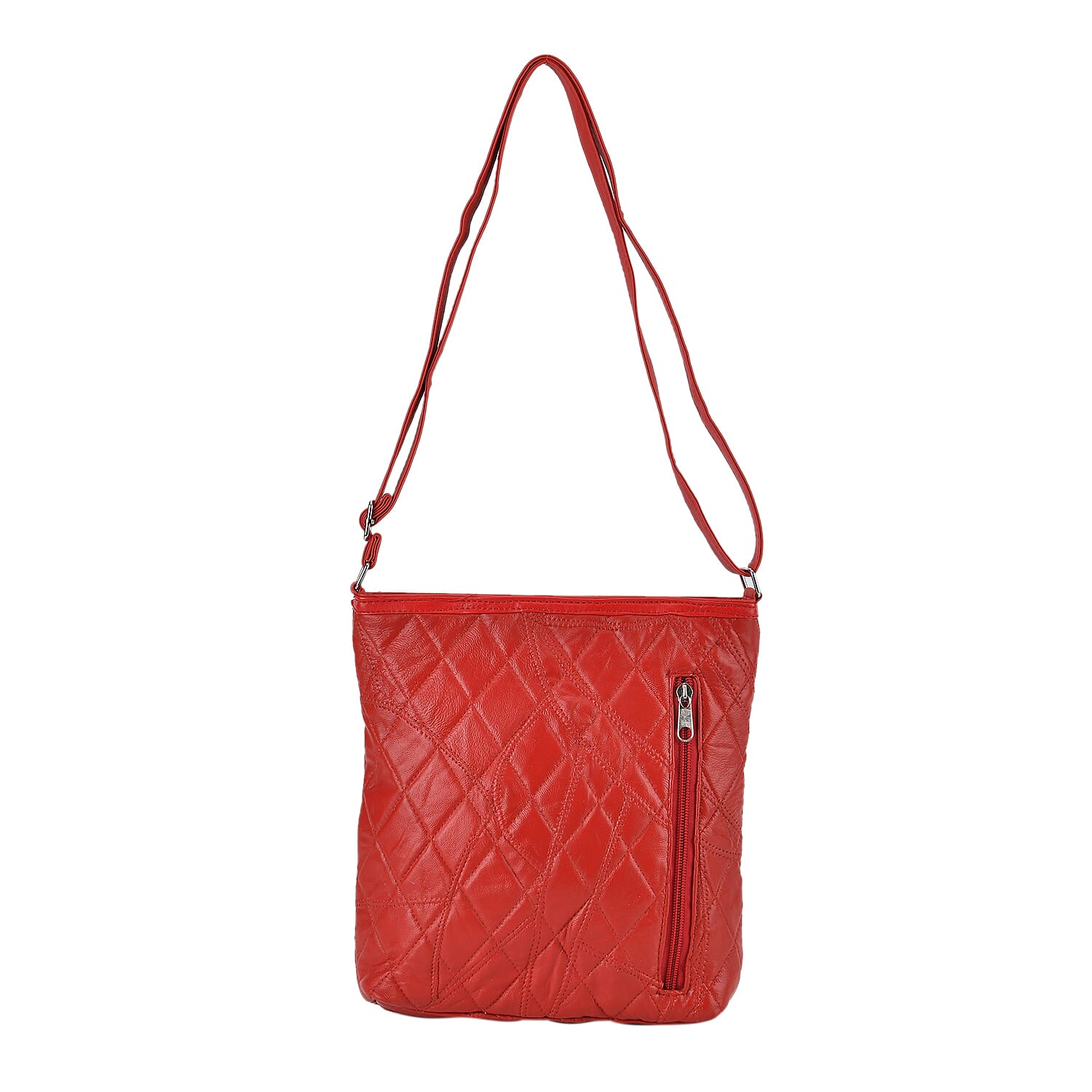 Sheepskin Leather Solid Shoulder Bag (Size 25x24x5 cm) - Red & Black