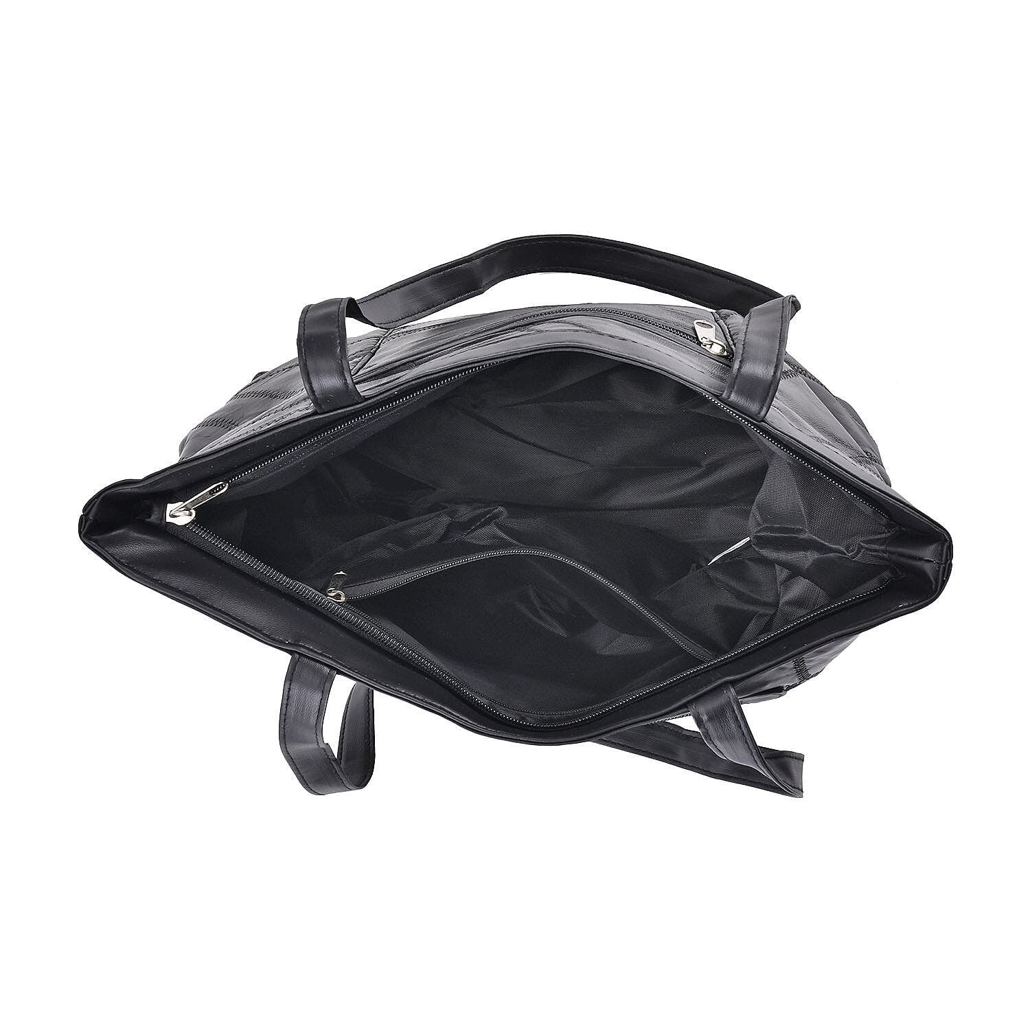 Sheepskin Leather Patterned Shoulder Bag (Size 37x25x9 cm) - Black & Multicolor