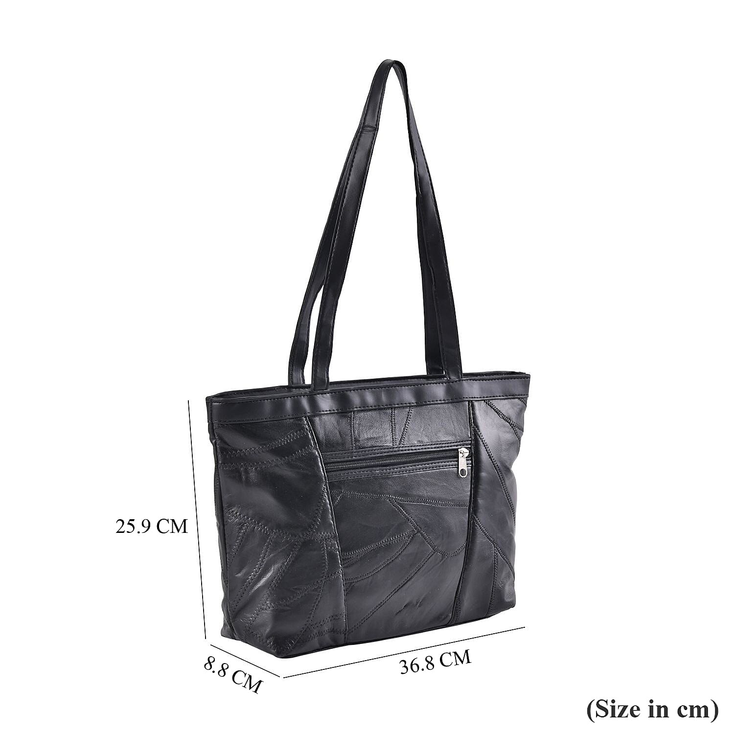 Sheepskin Leather Patterned Shoulder Bag (Size 37x25x9 cm) - Black & Multicolor