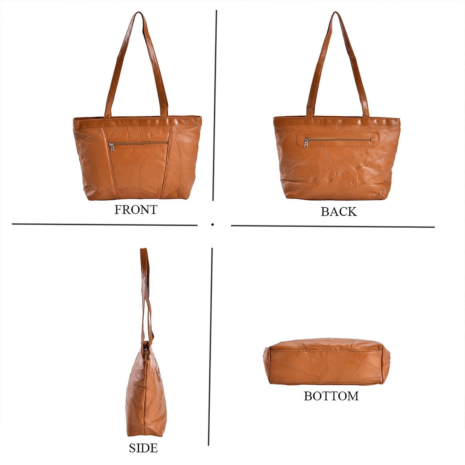 100% Genuine Leather Shoulder Bag (Size 37x25x9 cm) - Tan