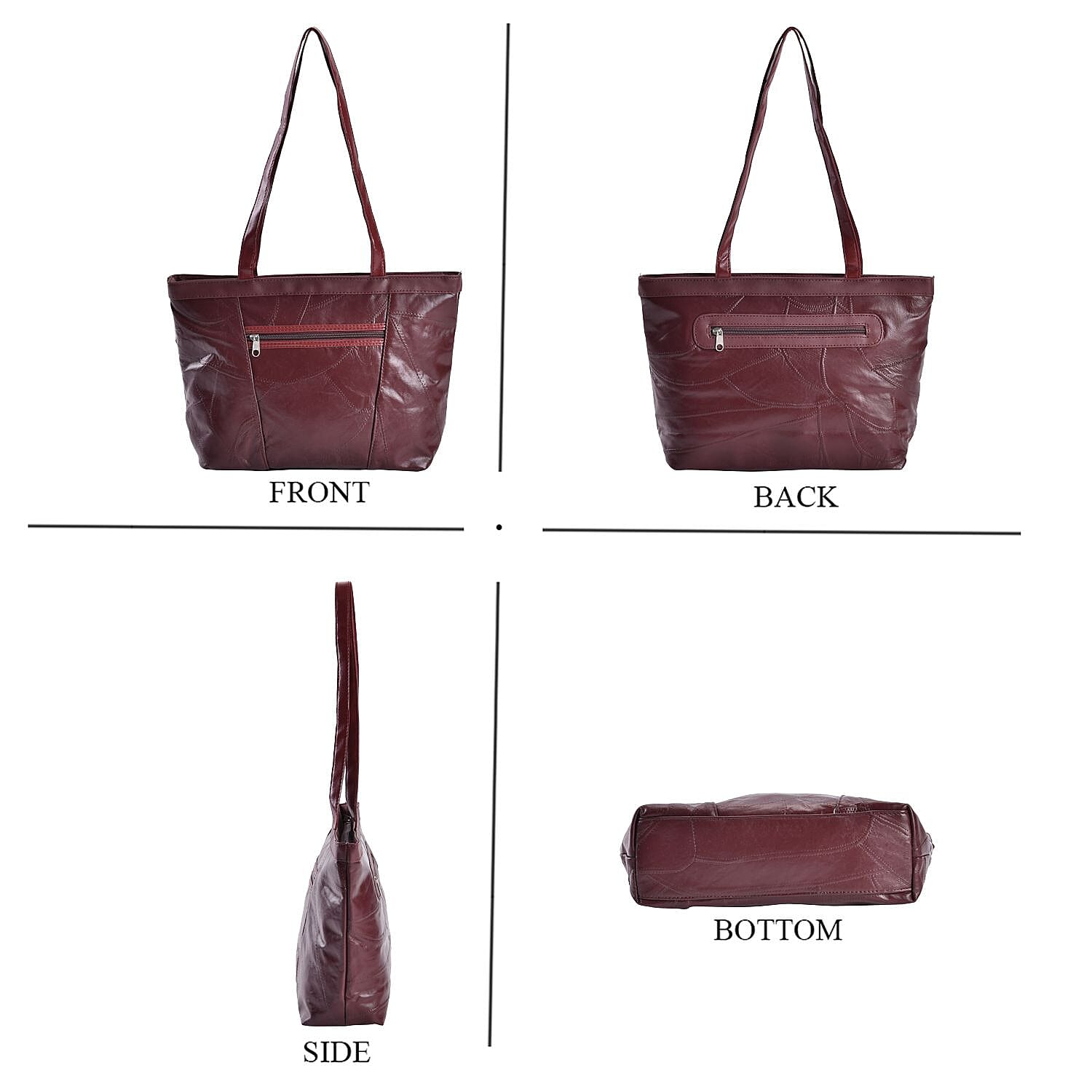 100% Genuine Leather Shoulder Bag (Size 37x25x9 cm) - Burgundy