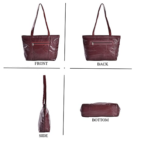 100% Genuine Leather Shoulder Bag (Size 37x25x9 cm) - Burgundy