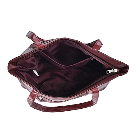 100% Genuine Leather Shoulder Bag (Size 37x25x9 cm) - Burgundy