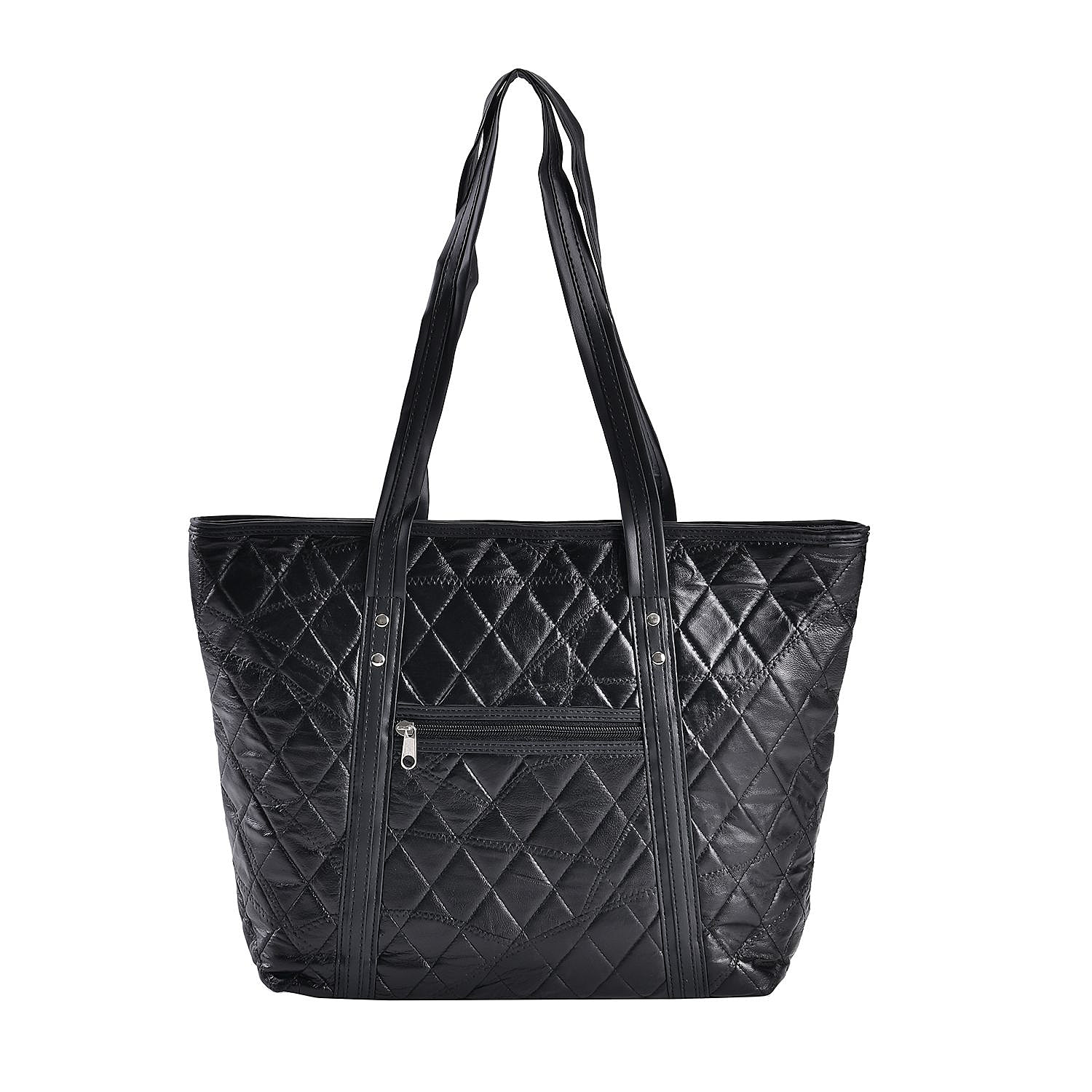 Sheepskin Leather Solid Shoulder Bag (Size 40x30x10 cm) - Black & Black