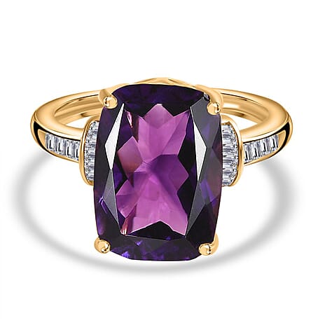 9K Yellow Gold AAA Moroccan Amethyst & Diamond Ring 6.76 Ct