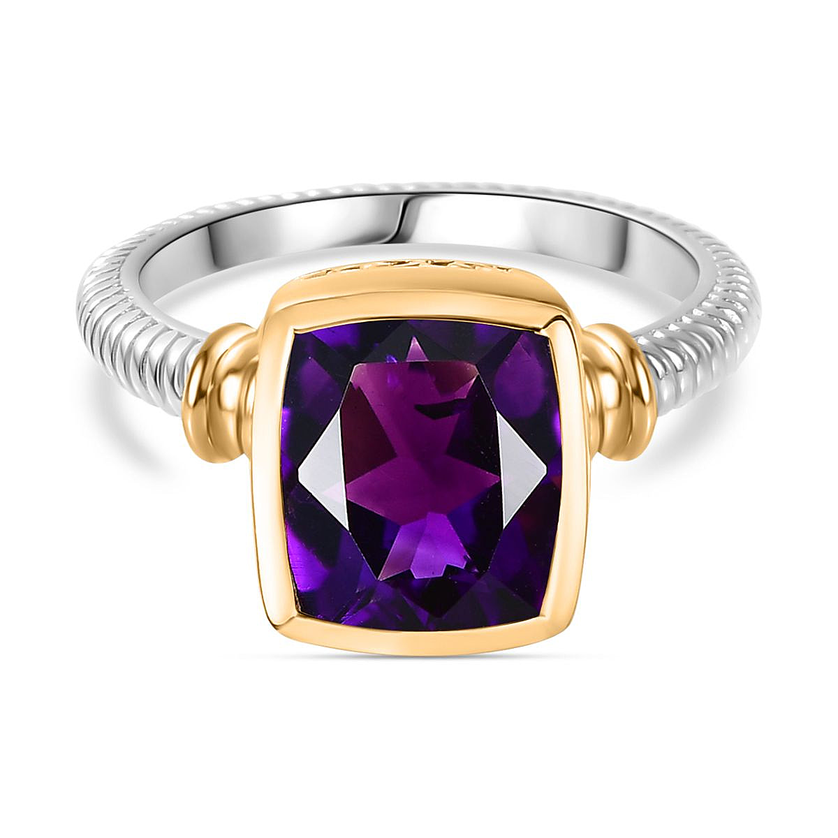 Moroccan Amethyst Solitaire Ring in 18K Yellow Gold Vermeil & Platinum Plated Sterling Silver 2.95 Ct.