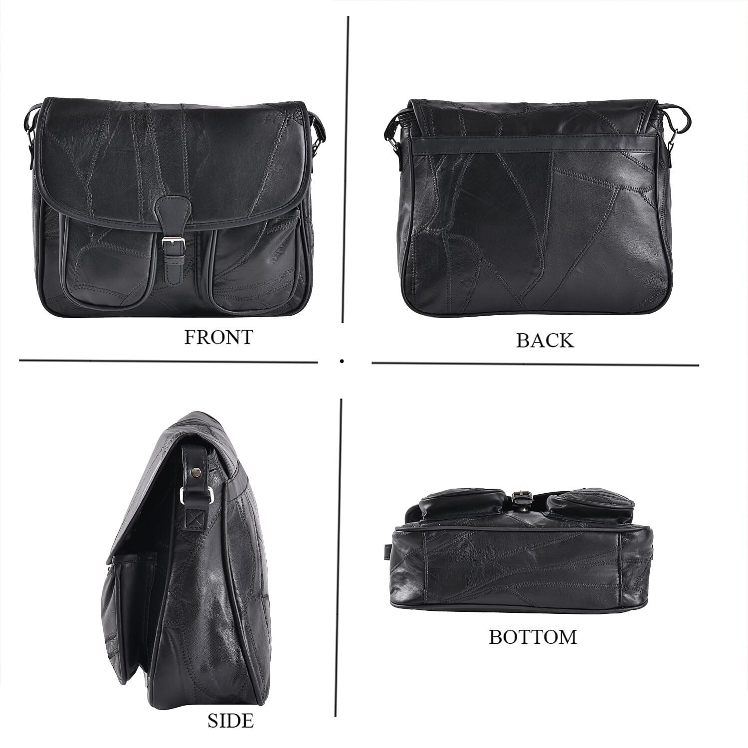 Closeout Deal Multi Pocket Genuine Leather Crossbody Bag - Black