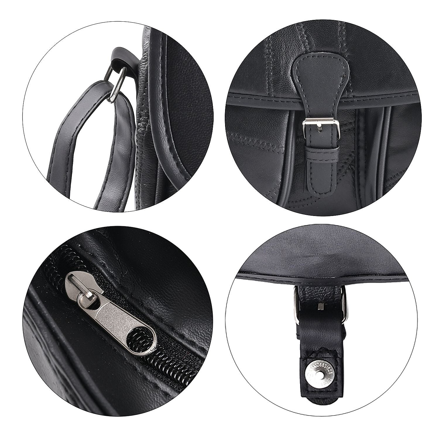 Closeout Deal Multi Pocket Genuine Leather Crossbody Bag - Black