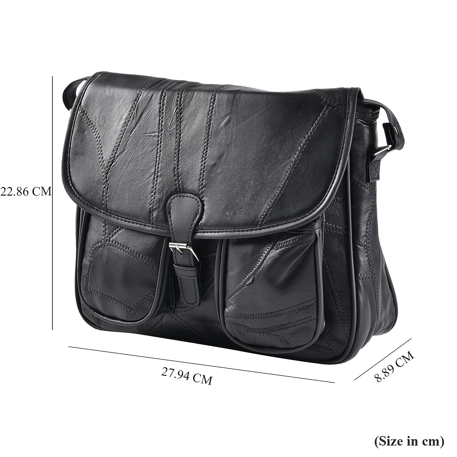 Closeout Deal Multi Pocket Genuine Leather Crossbody Bag - Black