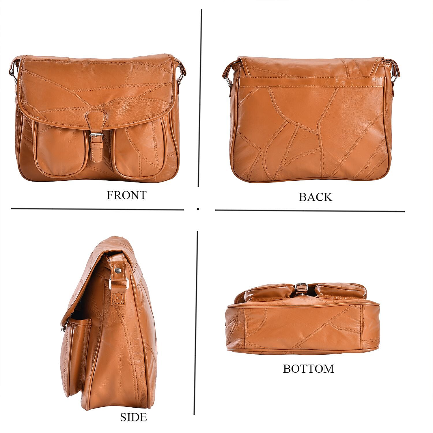 Closeout Deal Multi Pocket Genuine Leather Crossbody Bag - Tan