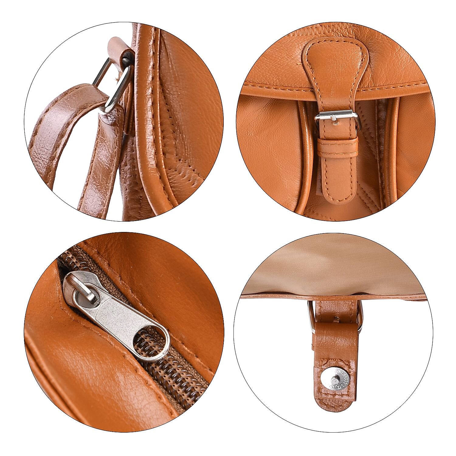 Closeout Deal Multi Pocket Genuine Leather Crossbody Bag - Tan