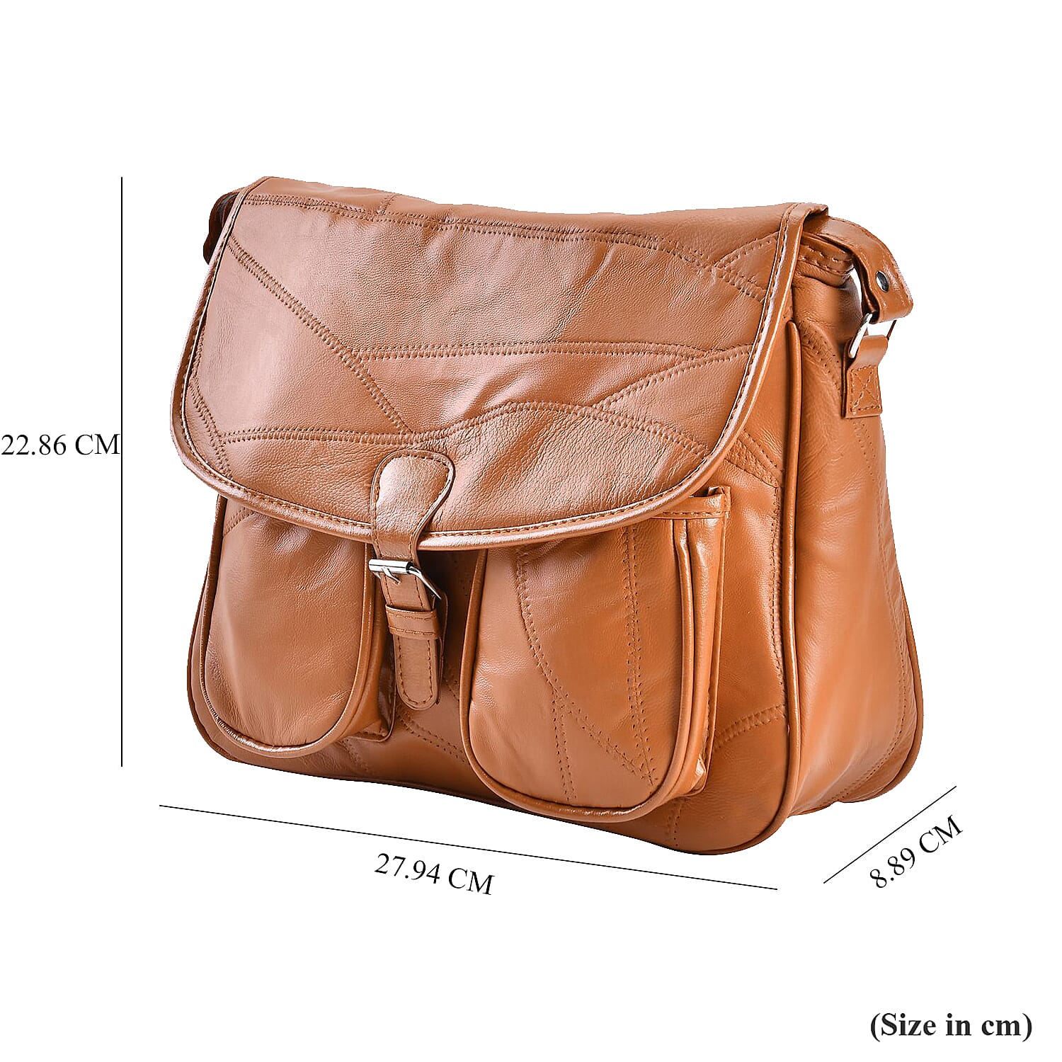 Closeout Deal Multi Pocket Genuine Leather Crossbody Bag - Tan
