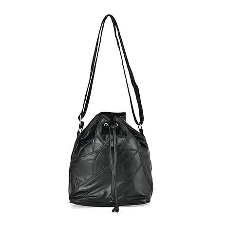 One Time Closeout - 100% Genuine  Leather Bucket Bag (Size 29x23x15 cm) - Black