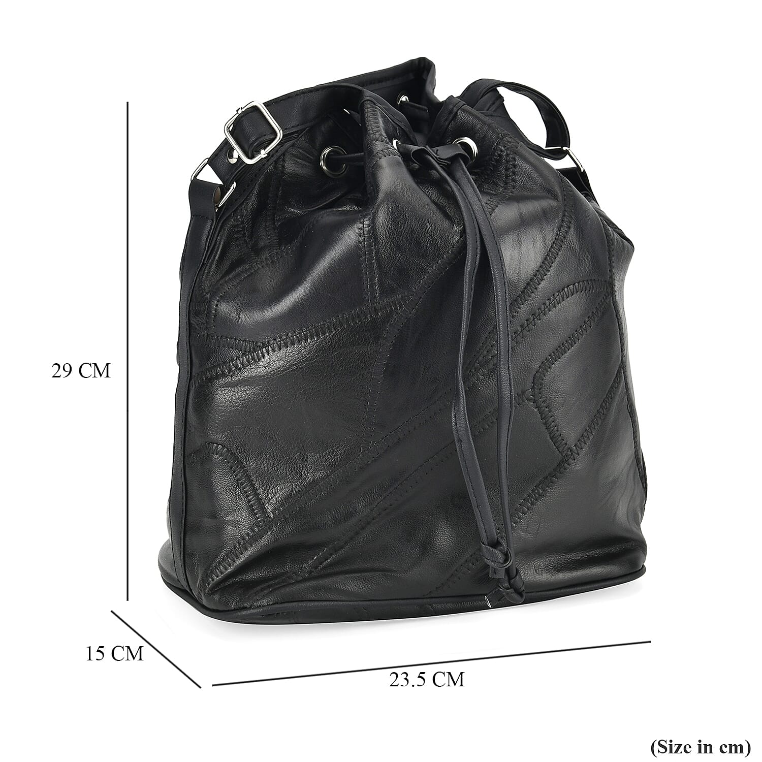 One Time Closeout - 100% Genuine  Leather Bucket Bag (Size 29x23x15 cm) - Black