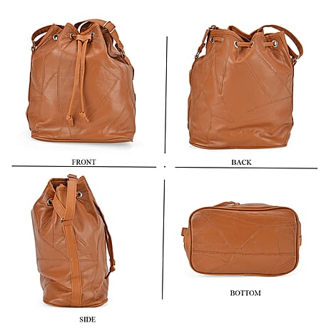 One Time Closeout - 100% Genuine  Leather Bucket Bag (Size 29x23x15 cm)(Size 29x23x15 cm) - Tan