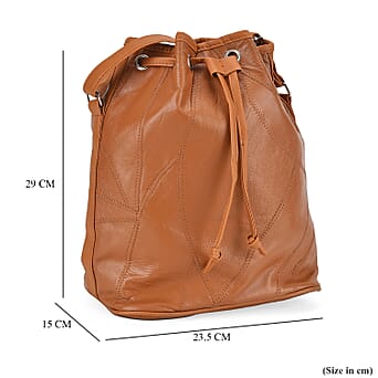 https://tjcuk.sirv.com/Products/77/4/7748962/Sheepskin-Leather-Patchwork-Bucket-Bag-Size-29x23x15-cm-Tan-Black_7748962_5.jpg?w=342&h=342