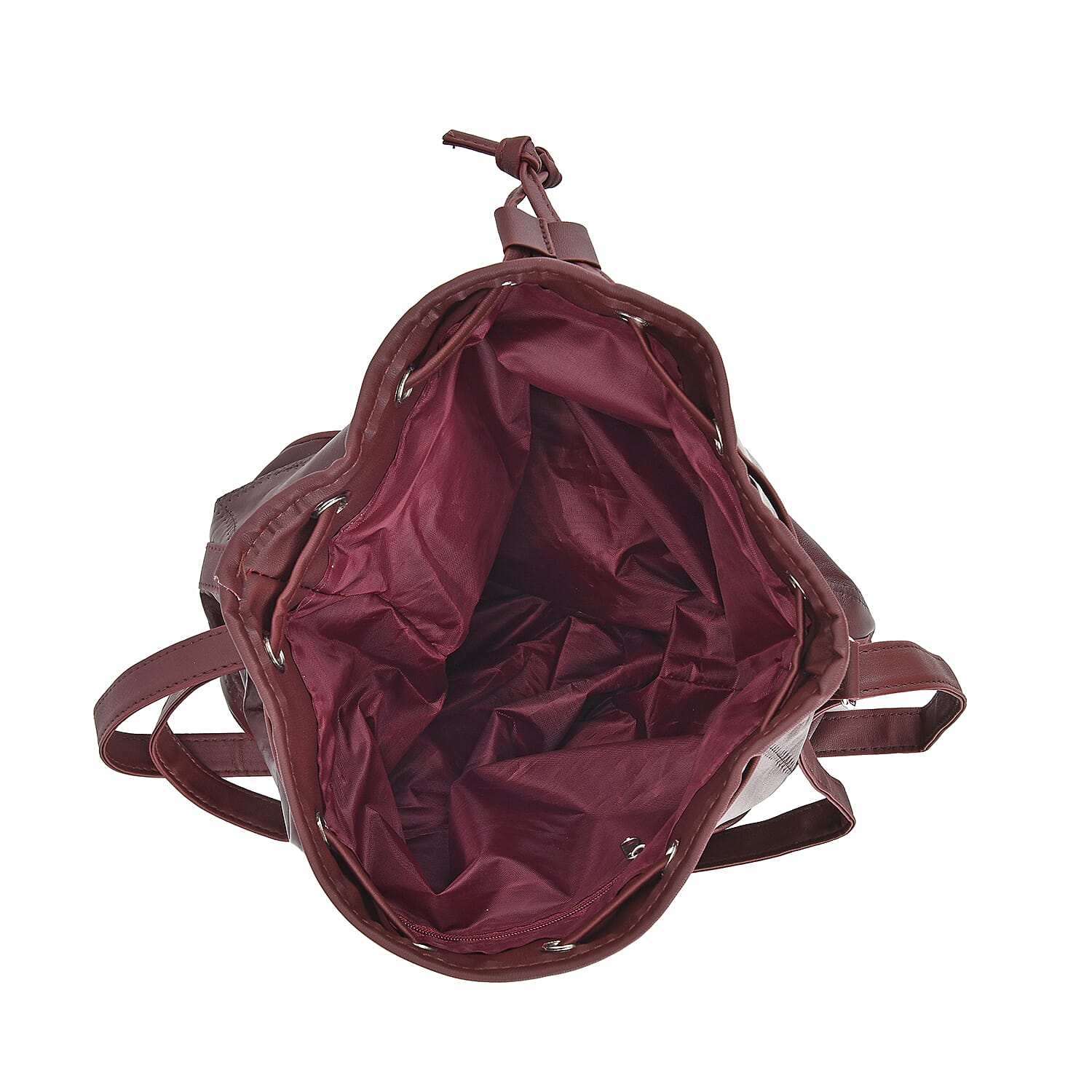 One Time Closeout - 100% Genuine  Leather Bucket Bag (Size 29x23x15 cm)(Size 29x23x15 cm) - Burgundy