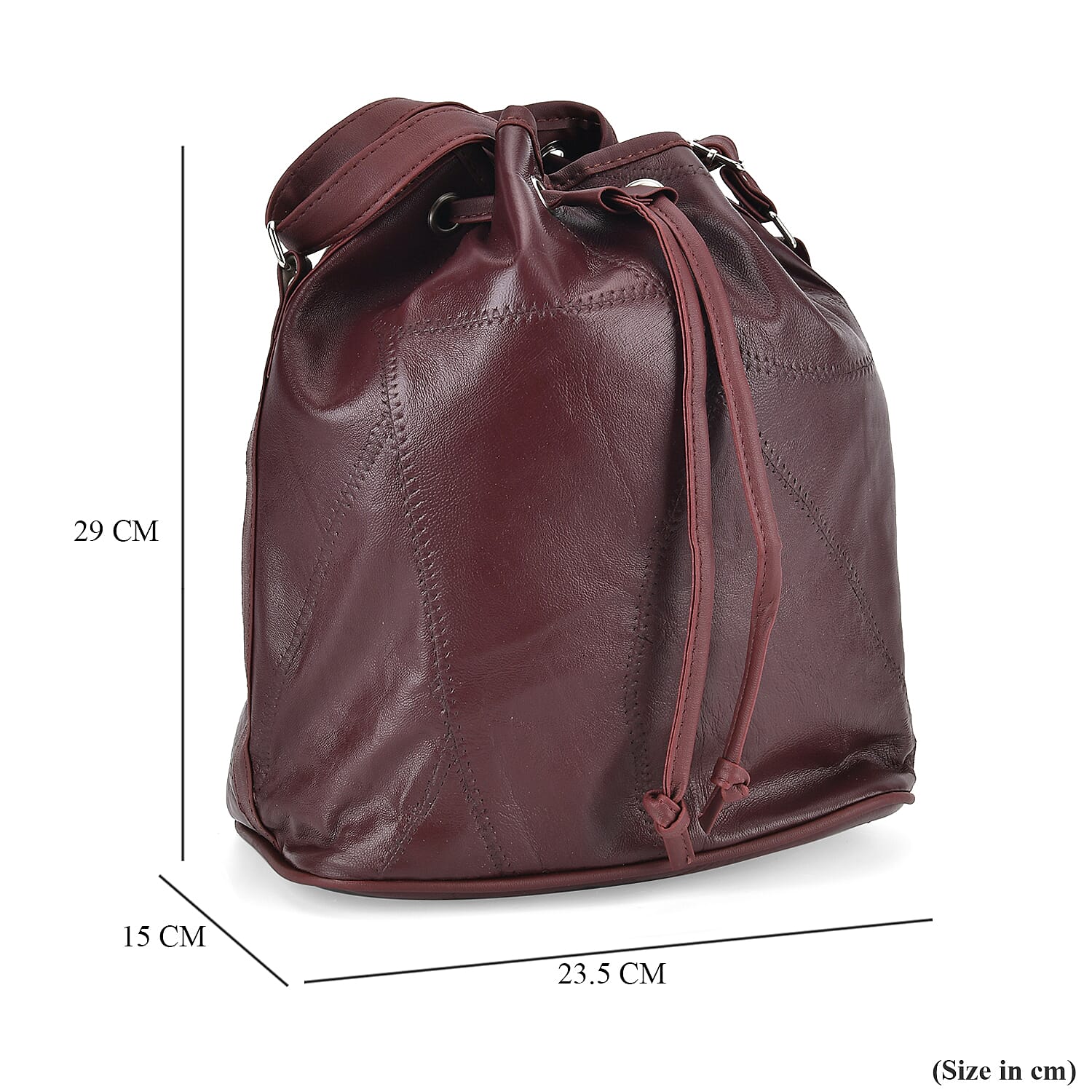 One Time Closeout - 100% Genuine  Leather Bucket Bag (Size 29x23x15 cm)(Size 29x23x15 cm) - Burgundy