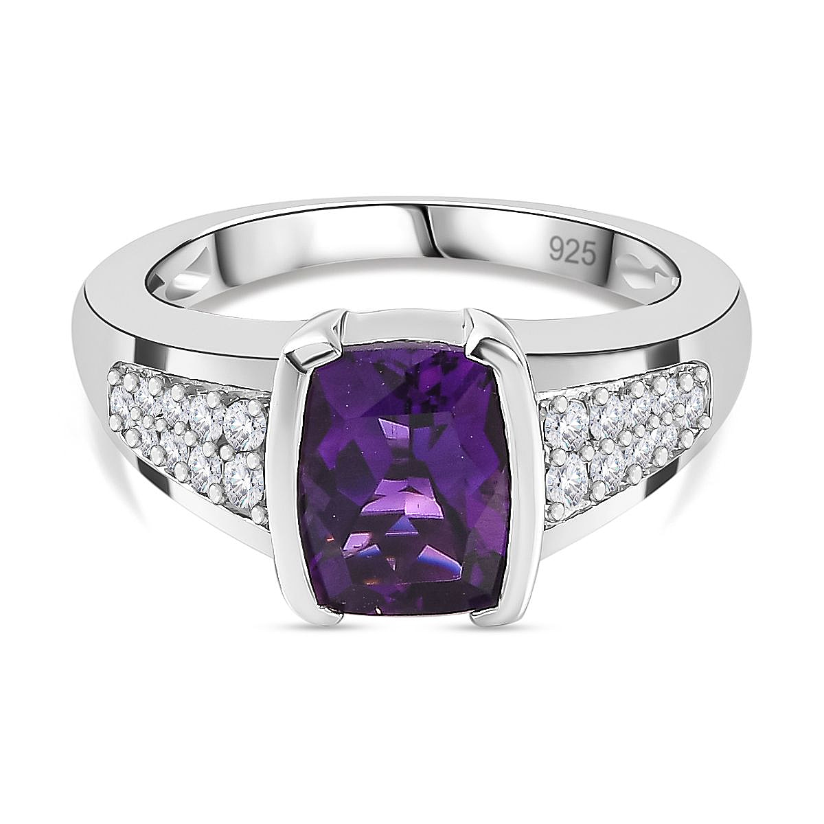 Moroccan Amethyst & Natural Zircon Ring in Platinum Overlay Sterling Silver 2.45 Ct.