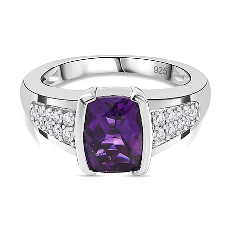 Moroccan Amethyst & Natural Zircon Ring in Platinum Overlay Sterling Silver 2.45 Ct.
