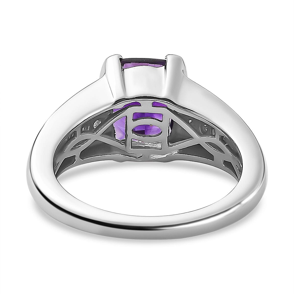 Moroccan Amethyst & Natural Zircon Ring in Platinum Overlay Sterling Silver 2.45 Ct. Moroccan Amethyst & Natural Zircon Ring in Platinum Overlay Sterling Silver 2.45 Ct.
