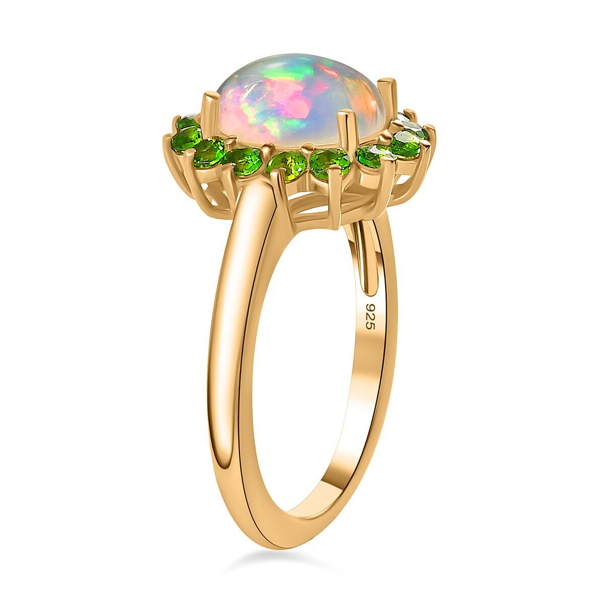 Ethiopian Opal ,  Natural Chrome Diopside  Main Stone With Side Stone Ring in Vermeil YG Sterling Silver 1.71 ct  1.799  Ct.