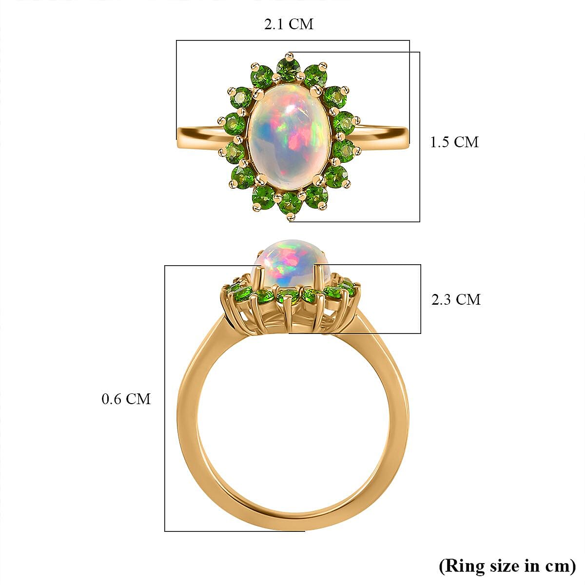 Ethiopian Opal ,  Natural Chrome Diopside  Main Stone With Side Stone Ring in Vermeil YG Sterling Silver 1.71 ct  1.799  Ct.