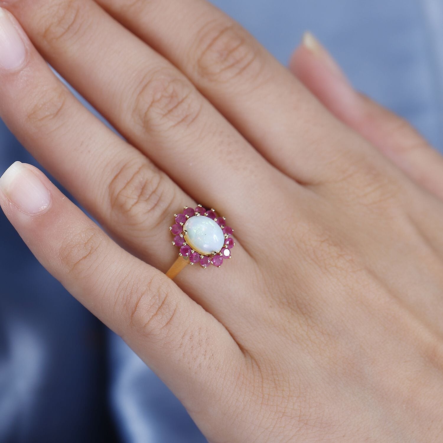 Ethiopian Opal ,  African Ruby  Main Stone With Side Stone Ring in Vermeil YG Sterling Silver 1.77 ct  1.986  Ct.
