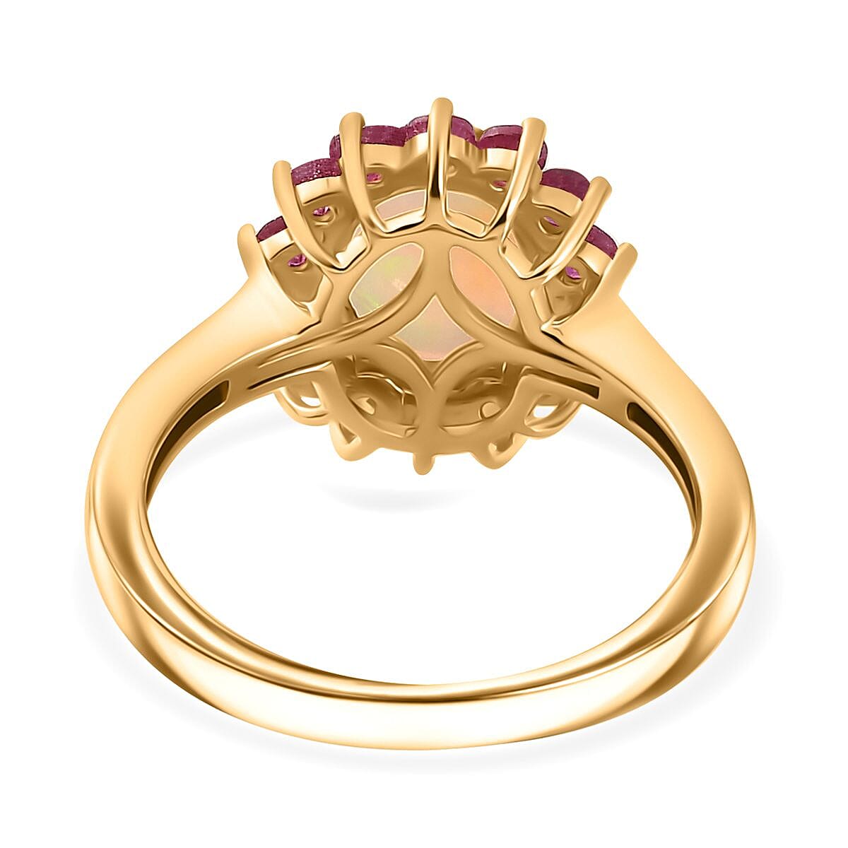 Ethiopian Opal ,  African Ruby  Main Stone With Side Stone Ring in Vermeil YG Sterling Silver 1.77 ct  1.986  Ct.