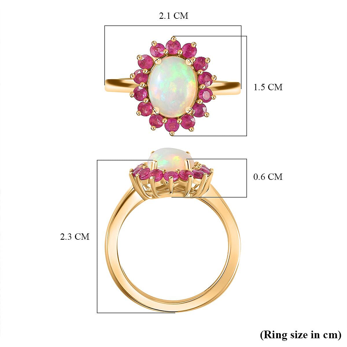 Ethiopian Opal ,  African Ruby  Main Stone With Side Stone Ring in Vermeil YG Sterling Silver 1.77 ct  1.986  Ct.