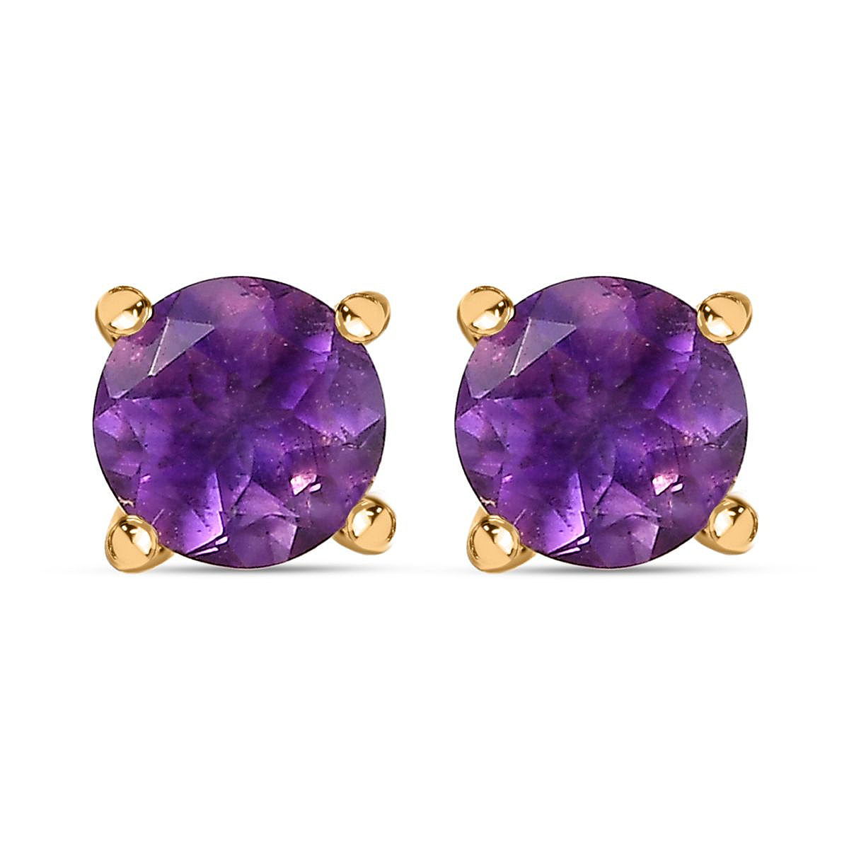 Moroccan Amethyst  Solitaire Stud Earrings in 18K Yellow Gold Vermeil Plated Sterling Silver 1.43 Ct.