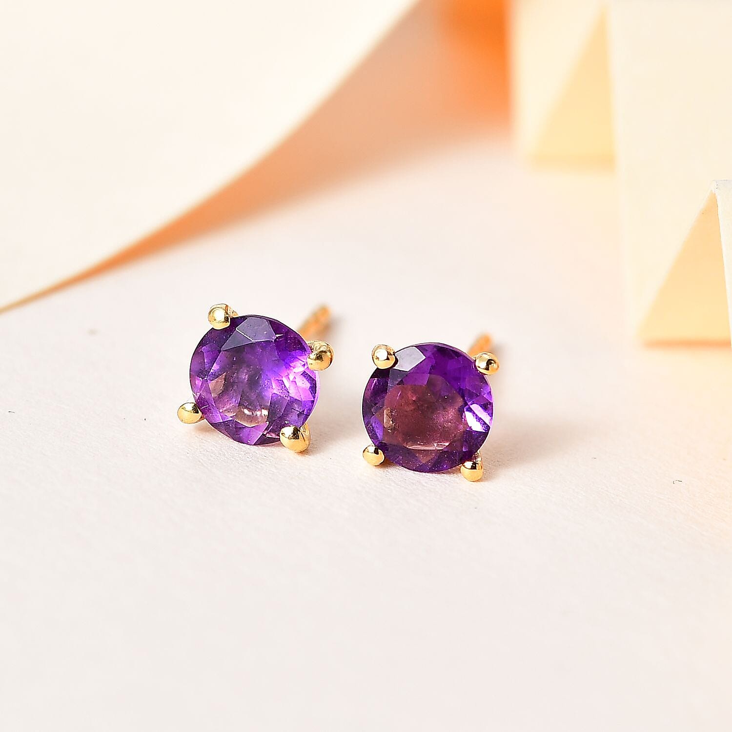 Moroccan Amethyst Solitaire Stud Earrings in 18K Yellow Gold Vermeil Plated Sterling Silver 1.43 Ct.