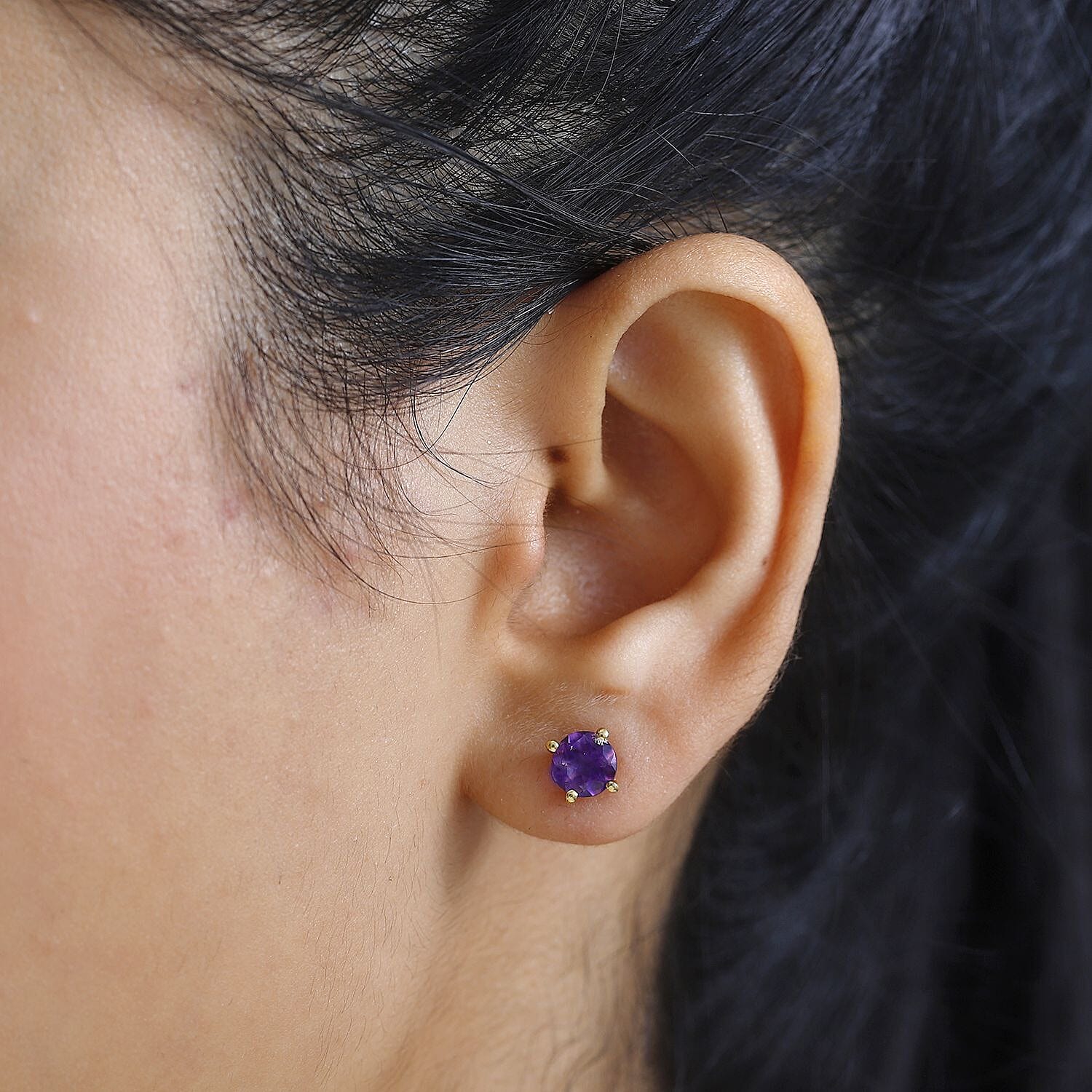 Moroccan Amethyst Solitaire Stud Earrings in 18K Yellow Gold Vermeil Plated Sterling Silver 1.43 Ct.
