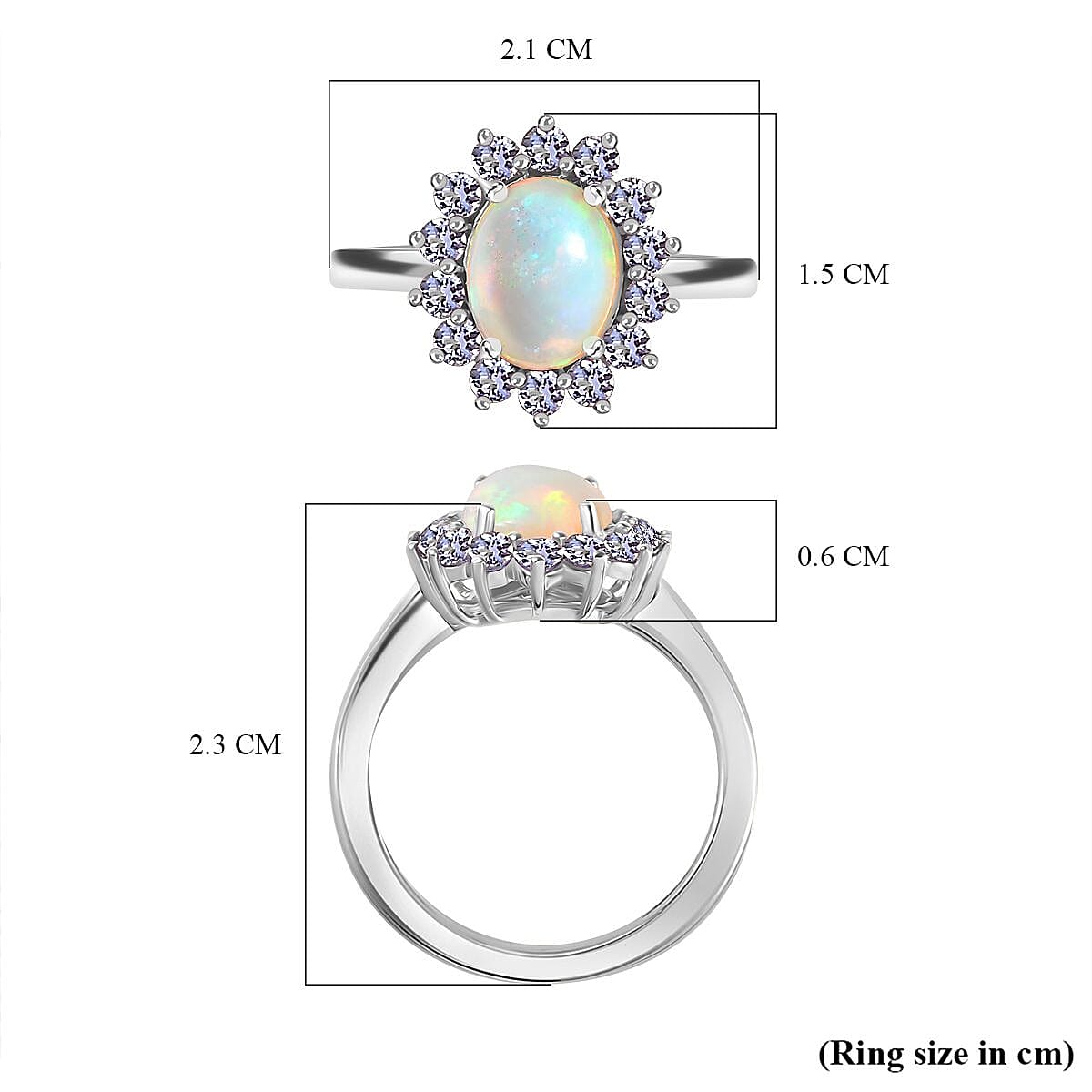 Ethiopian Opal ,  Tanzanite  Main Stone With Side Stone Ring in Platinum Overlay Sterling Silver 1.71 ct  1.805  Ct.