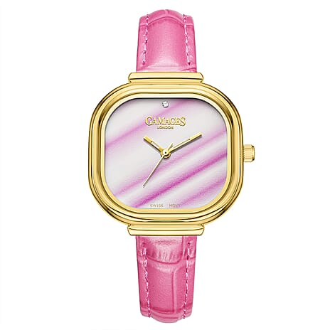 Gamages Of London Limited Mirror Diamond Swiss Quartz Movt. 30m Water Resistant Ladies Watch with Pink Leather Strap