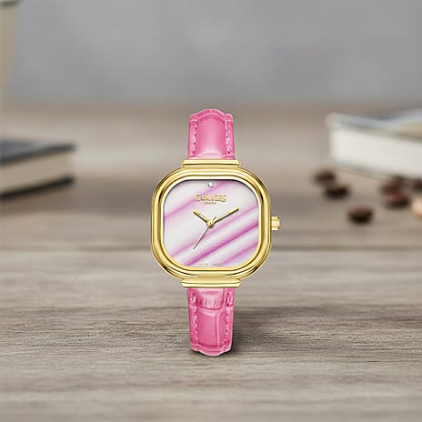 Gamages Of London Limited Mirror Diamond Swiss Quartz Movt. 30m Water Resistant Ladies Watch with Pink Leather Strap