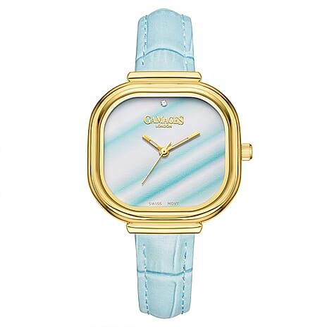 Gamages Of London Limited Mirror Diamond Swiss Quartz Movt. 30m Water Resistant Ladies Watch with Teal Leather Strap