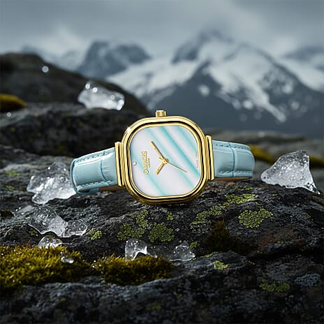 Gamages Of London Limited Mirror Diamond Swiss Quartz Movt. 30m Water Resistant Ladies Watch with Teal Leather Strap