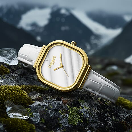 Gamages Of London Limited Mirror Diamond Swiss Quartz Movt. 30m Water Resistant Ladies Watch with White Leather Strap