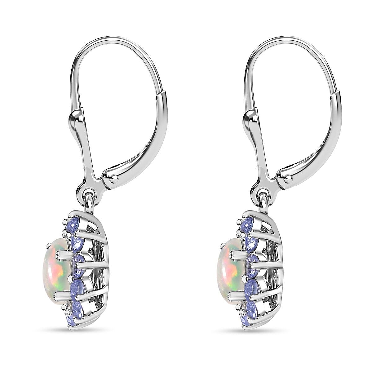 Ethiopian Opal , Tanzanite Solitaire Lever Back Earring in Platinum Overlay Sterling Silver 1.50 ct 1.338 Ct.
