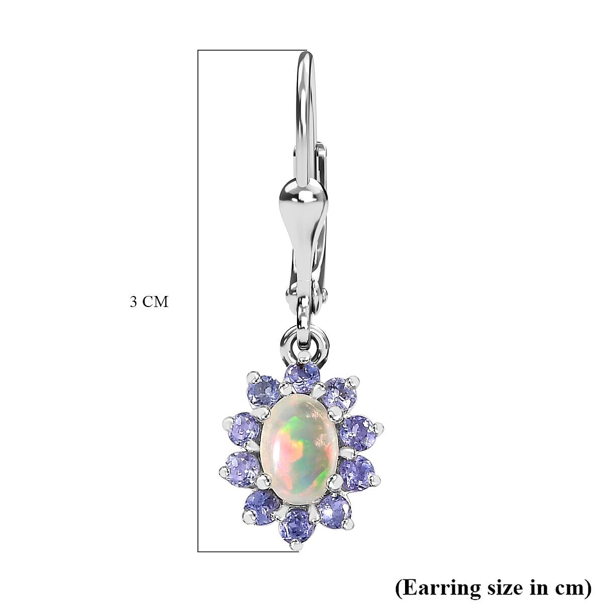 Ethiopian Opal , Tanzanite Solitaire Lever Back Earring in Platinum Overlay Sterling Silver 1.50 ct 1.338 Ct.