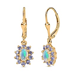 Ethiopian Opal , Tanzanite Solitaire Lever Back Earring in Platinum Overlay Sterling Silver 1.50 ct 1.338 Ct.